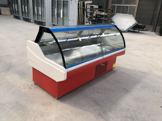 CEI Gebogen het Roestvrije staal Binnenplaat van Glasfront butcher display counter with