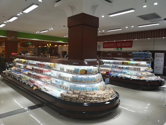 R404a Supermarkt Open Front Oval Island Cooler With Drie omhoog Planken